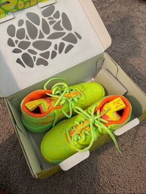Neon Green Kids Athletic Shoes with Orange Accent